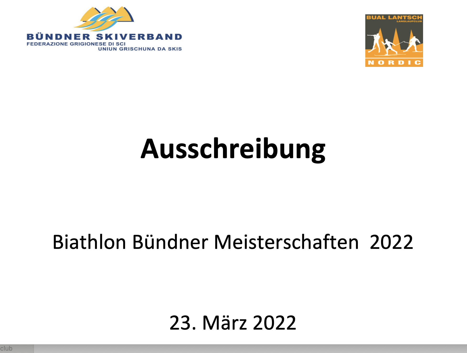 Ausschreibung Bündner Biathlon Meisterschaften vom 23. März 2022 jetzt auf KWO online